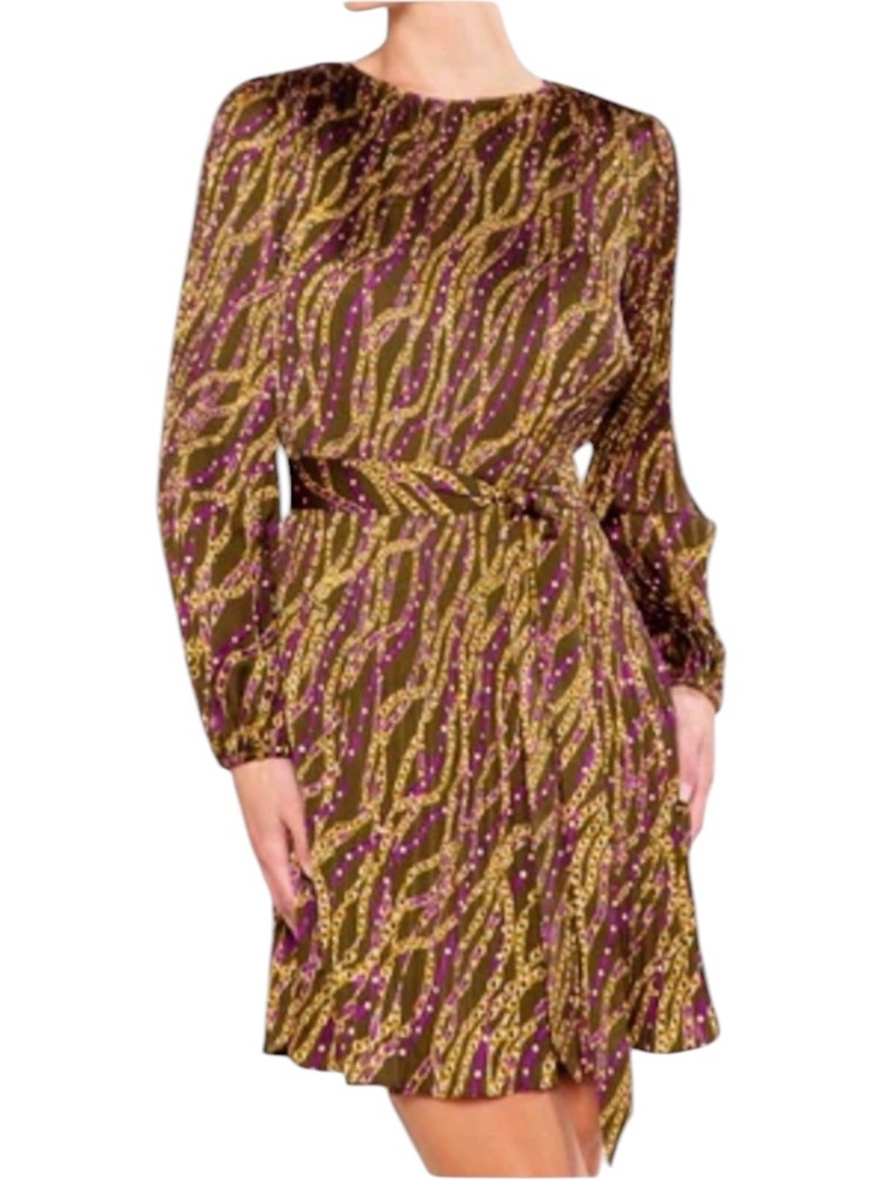 Anthropology Current Air~
Olive/Wine Golden Link Mini Dress
Sizes-Small/Med
New